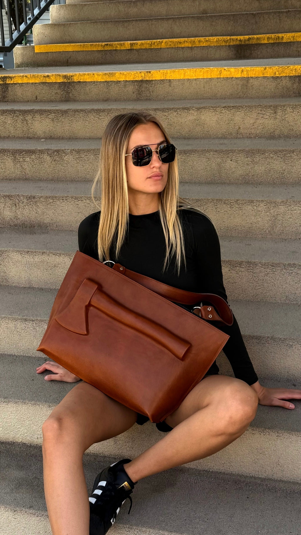 Brown hatchet bag image 1